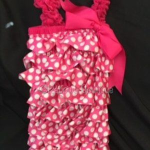 Pink & White Polka Dot Satin Romper (2)  PPD   NWT Boutique